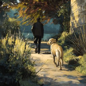 C'est un labrador qui marche. Il est de dos. Illustre un article sur la dysplasie de la hanche chez le chien